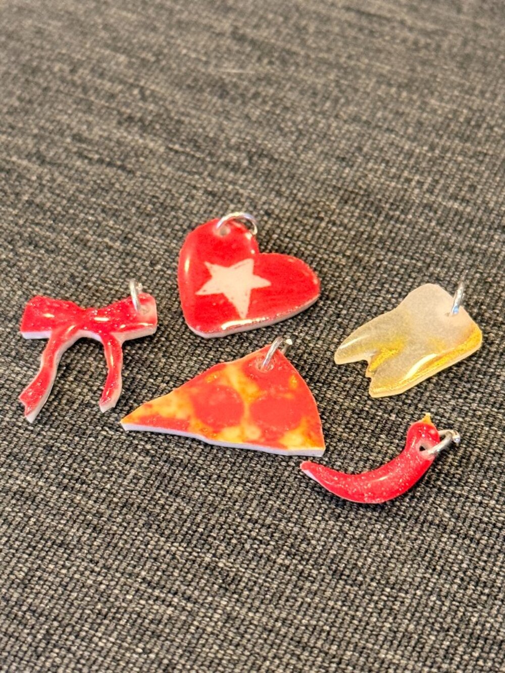 Y2K Mini Charms — Italian Lucky Pepper, Pizza, Glitter Tooth, Bow & Heart